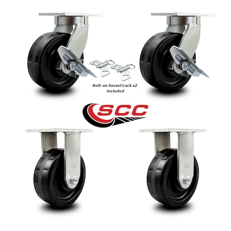 Service Caster 8 Inch Heavy Duty Phenolic Wheel Caster Swivel Lock and Brake 2 Rigid SCC, 2PK SCC-KP92S830-PHR-SLB-BSL-2-R-2